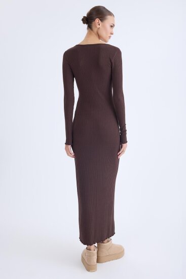 V Yaka Uzun Kol Fitilli Elbise - 14