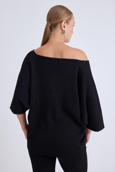 V Yaka Yarım Kol Simli Salaş Bluz - 8