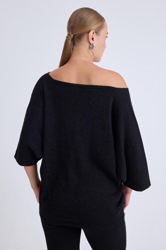 V Yaka Yarım Kol Simli Salaş Bluz - 8