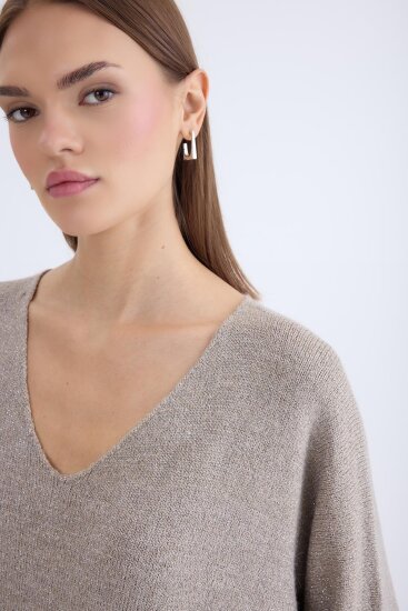 V Yaka Yarım Kol Simli Salaş Bluz - 12