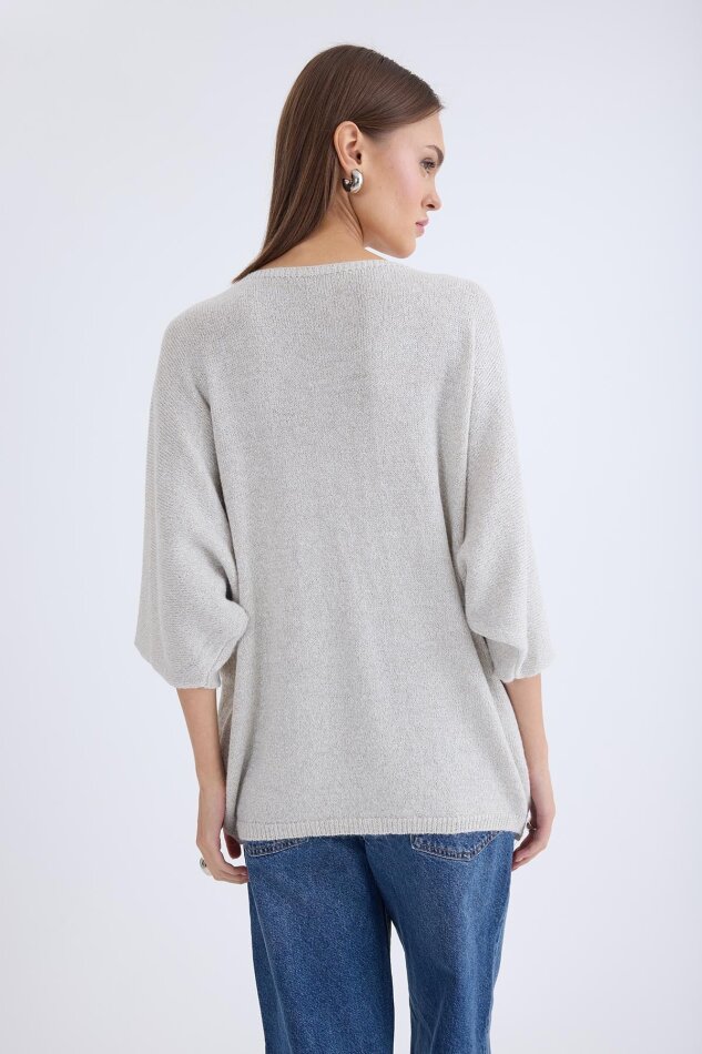 V Yaka Yarım Kol Simli Salaş Bluz - 17