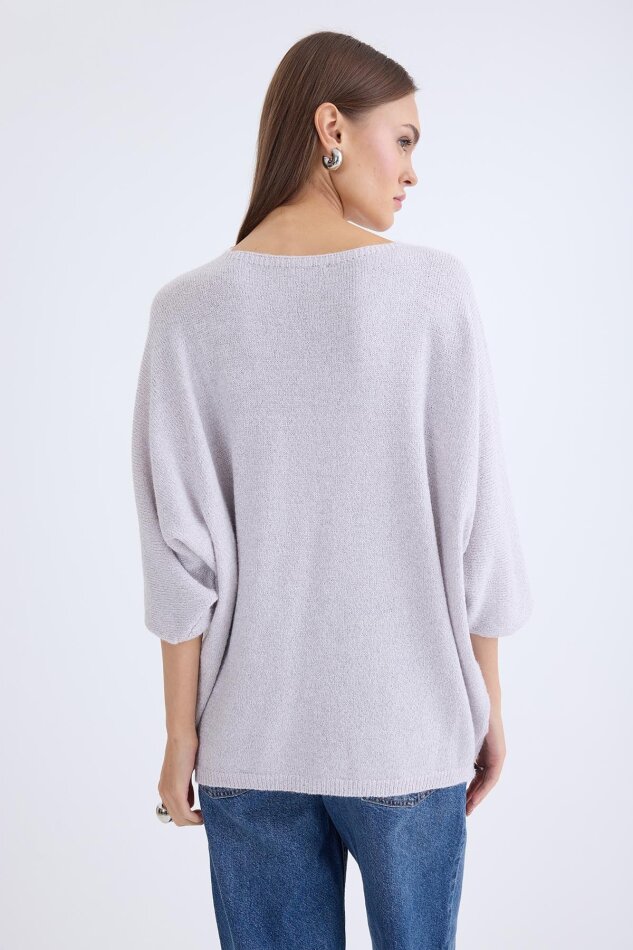 V Yaka Yarım Kol Simli Salaş Bluz - 20