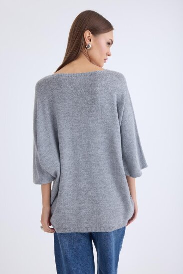 V Yaka Yarım Kol Simli Salaş Bluz - 26