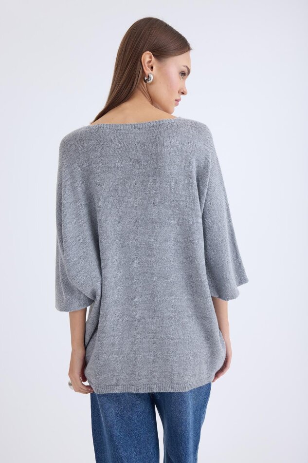 V Yaka Yarım Kol Simli Salaş Bluz - 26