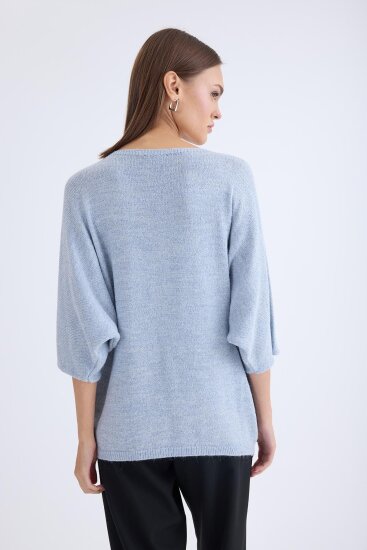 V Yaka Yarım Kol Simli Salaş Bluz - 28