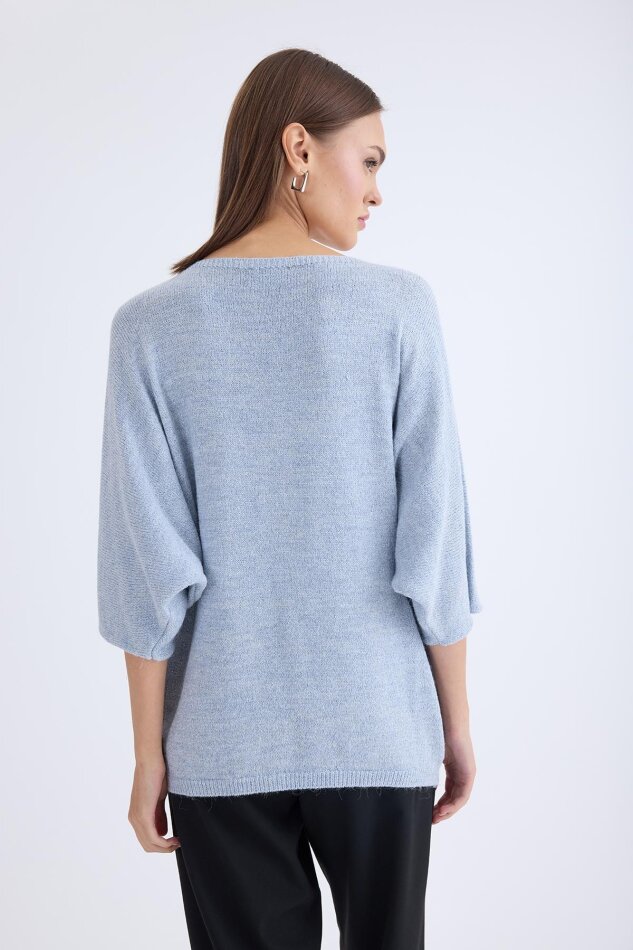 V Yaka Yarım Kol Simli Salaş Bluz - 28