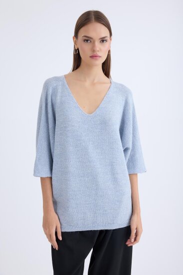 V Yaka Yarım Kol Simli Salaş Bluz - 29