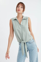 Viskon Keten Bağlamalı Gömlek - 3