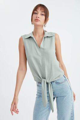 Viskon Keten Bağlamalı Gömlek - 3