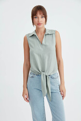 Viskon Keten Bağlamalı Gömlek - 1