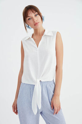 Viskon Keten Bağlamalı Gömlek - 8