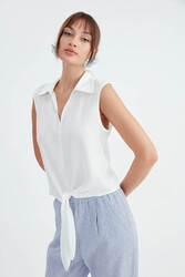 Viskon Keten Bağlamalı Gömlek - 9