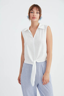 Viskon Keten Bağlamalı Gömlek - 6