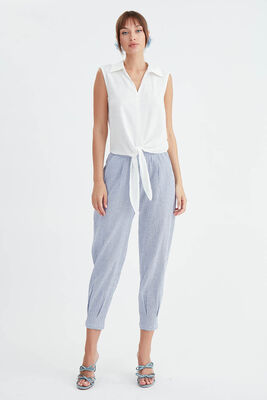 Viskon Keten Bağlamalı Gömlek - 7