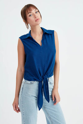 Viskon Keten Bağlamalı Gömlek - 12