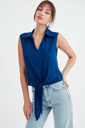 Viskon Keten Bağlamalı Gömlek - 13