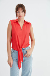 Viskon Keten Bağlamalı Gömlek - 17