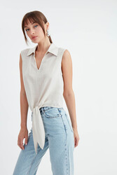 Viskon Keten Bağlamalı Gömlek - 36