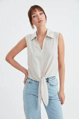 Viskon Keten Bağlamalı Gömlek - 38