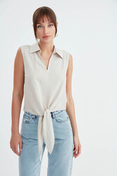 Viskon Keten Bağlamalı Gömlek - 35