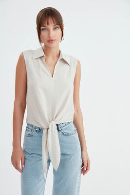 Viskon Keten Bağlamalı Gömlek - 35