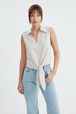 Viskon Keten Bağlamalı Gömlek - 34