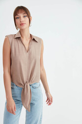 Viskon Keten Bağlamalı Gömlek - 41