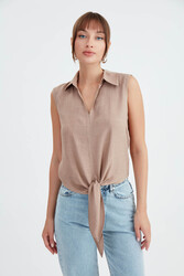 Viskon Keten Bağlamalı Gömlek - 40