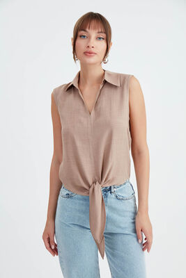 Viskon Keten Bağlamalı Gömlek - 40