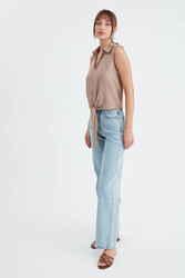 Viskon Keten Bağlamalı Gömlek - 42