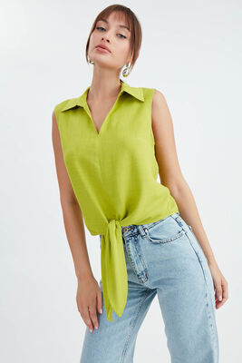 Viskon Keten Bağlamalı Gömlek - 45