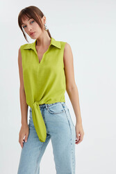 Viskon Keten Bağlamalı Gömlek - 46