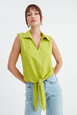 Viskon Keten Bağlamalı Gömlek - 47