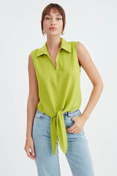 Viskon Keten Bağlamalı Gömlek - 50