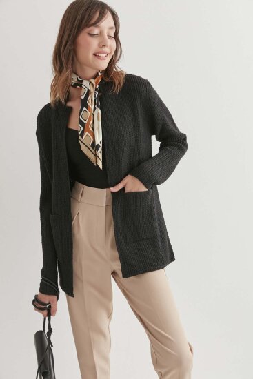 Yaka Cep Detaylı Triko Hırka - 19