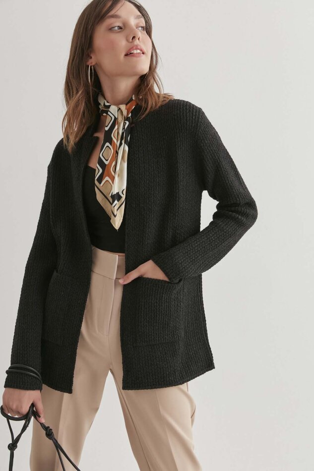 Yaka Cep Detaylı Triko Hırka - 20