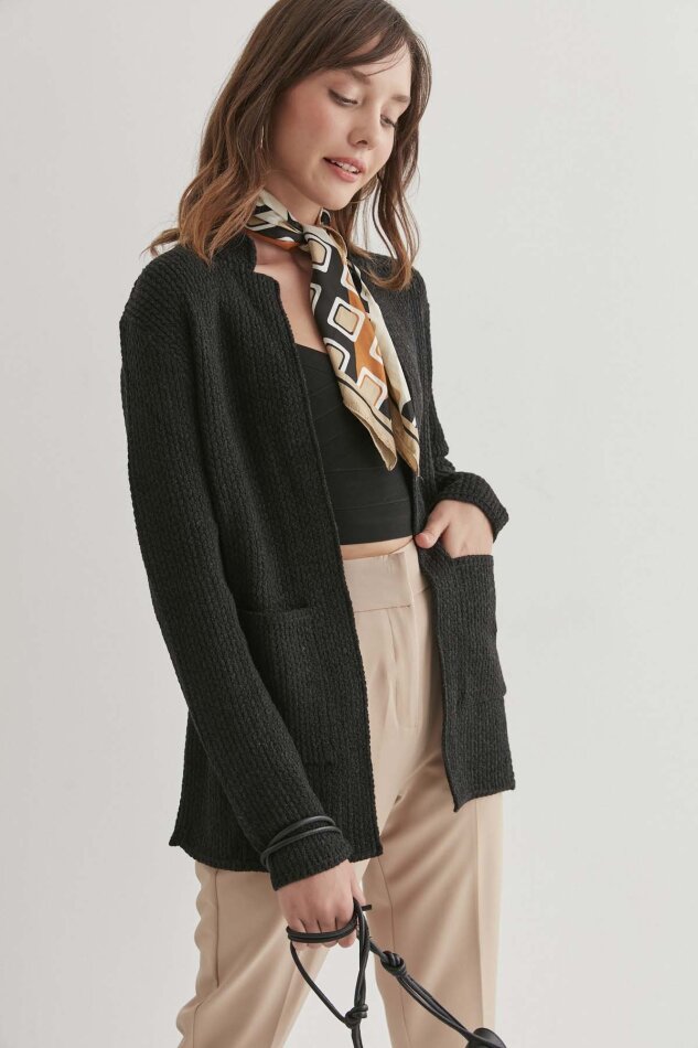 Yaka Cep Detaylı Triko Hırka - 17