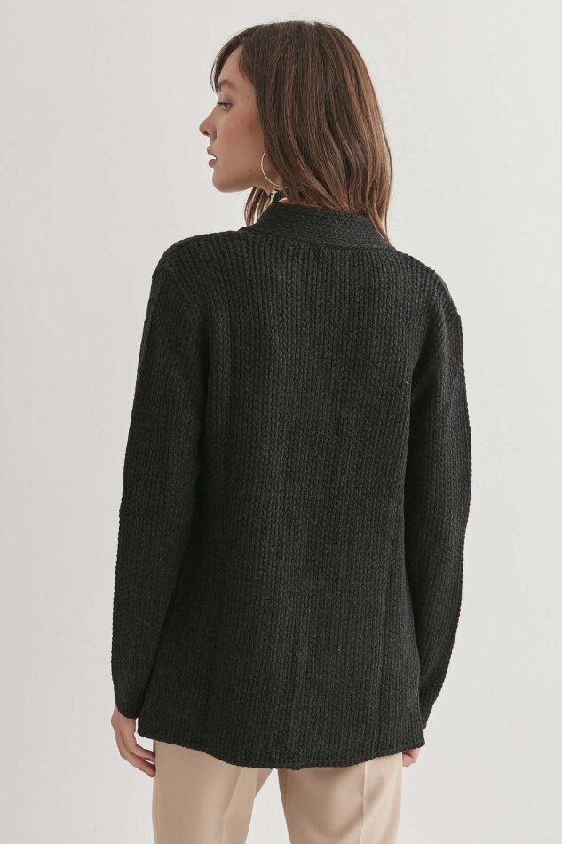 Yaka Cep Detaylı Triko Hırka - 21