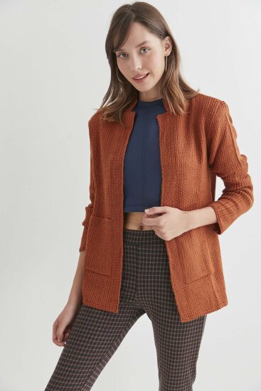 Yaka Cep Detaylı Triko Hırka - 22