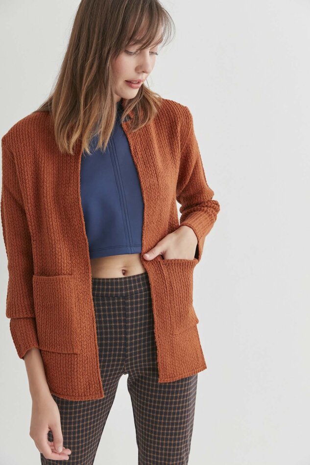 Yaka Cep Detaylı Triko Hırka - 24