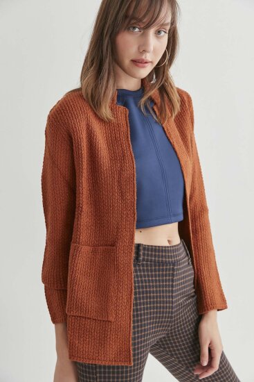 Yaka Cep Detaylı Triko Hırka - 25