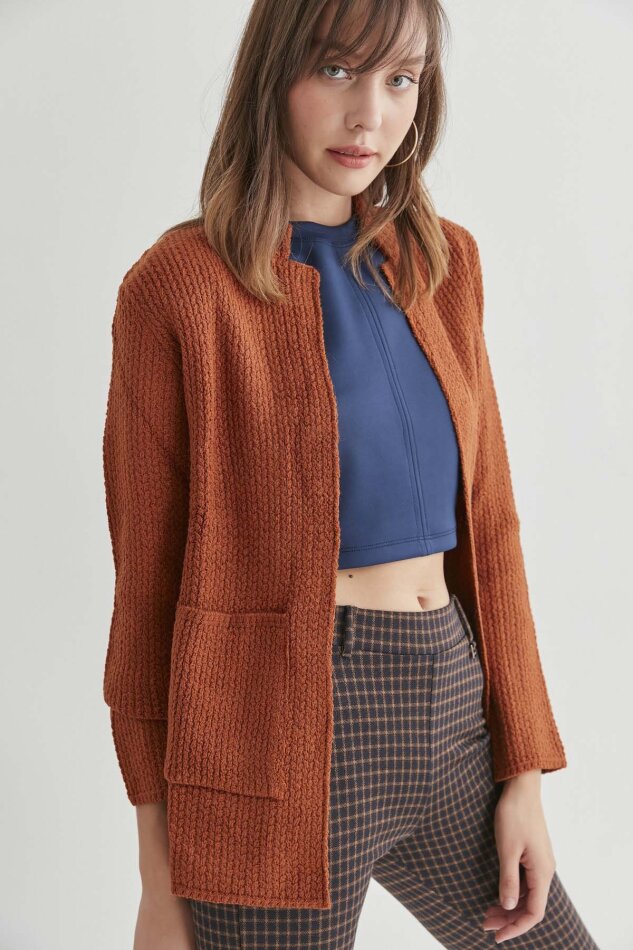 Yaka Cep Detaylı Triko Hırka - 25