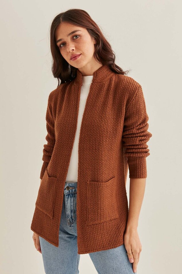 Yaka Cep Detaylı Triko Hırka - 11