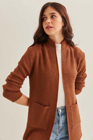 Yaka Cep Detaylı Triko Hırka - 12