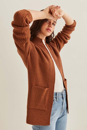 Yaka Cep Detaylı Triko Hırka - 13