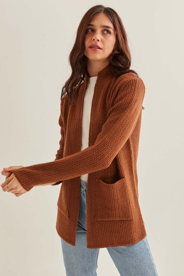 Yaka Cep Detaylı Triko Hırka - 14