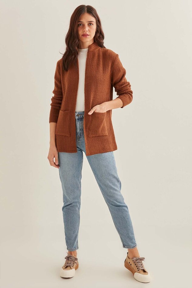 Yaka Cep Detaylı Triko Hırka - 15