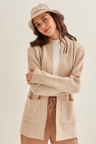 Yaka Cep Detaylı Triko Hırka - 7