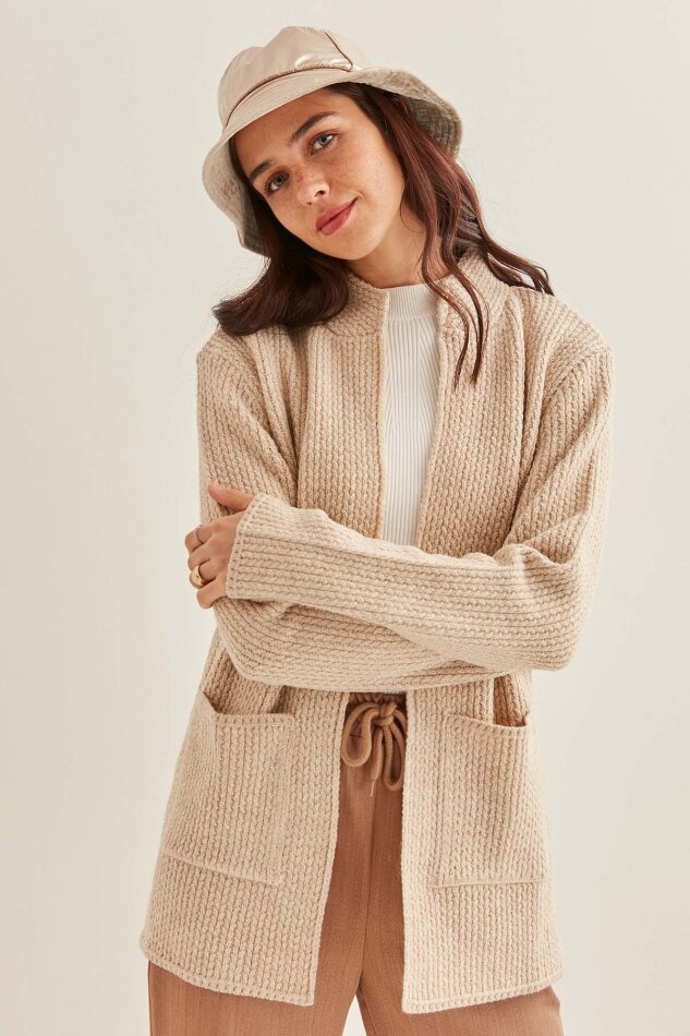 Yaka Cep Detaylı Triko Hırka - 7