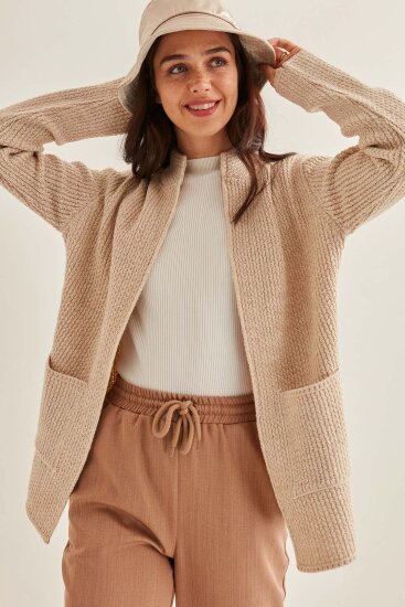 Yaka Cep Detaylı Triko Hırka - 8